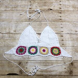 Crochet Floral Festival Halter Top Retro Boho Coachella Top